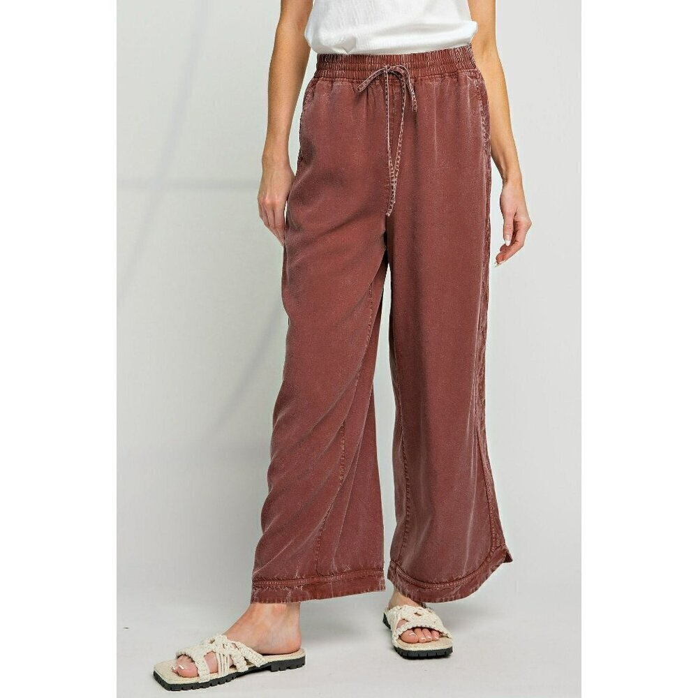 Comfy + Cozy Mineral Washed Soft Twill Wide Leg Pants in Espresso
